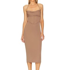 LPA Thalia Corset Midi Dress in Mushroom